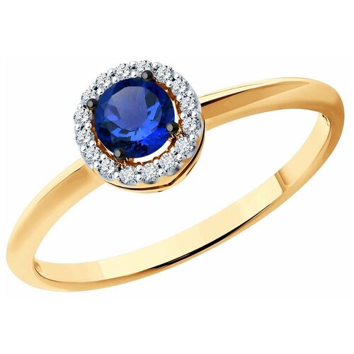 Кольцо Diamant, красное золото, 585 проба, сапфир, бриллиант - изображение №1