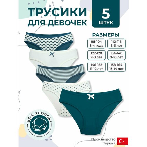 Трусы ALYA Underwear, 5 шт, белый, зеленый (зеленый/белый) - изображение №1