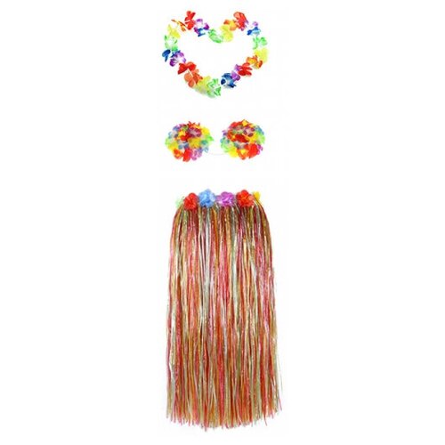 Набор гавайское ожерелье 96 см, лиф "Лилия лифчик" из цветов, юбка разноцветная с цветочками 80 см (коричневый)
