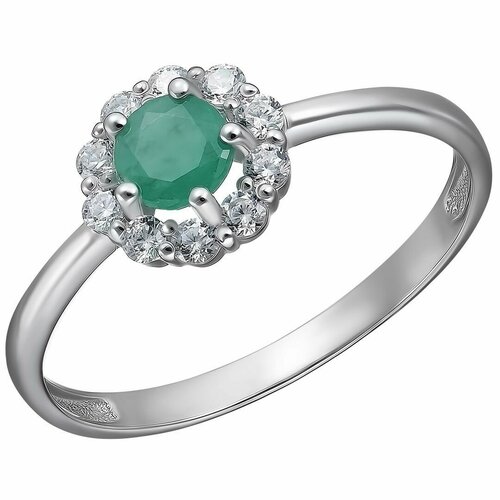 Перстень, серебро, 925 проба, изумруд, фианит, зеленый, бесцветный (зеленый/серебристый/бесцветный)