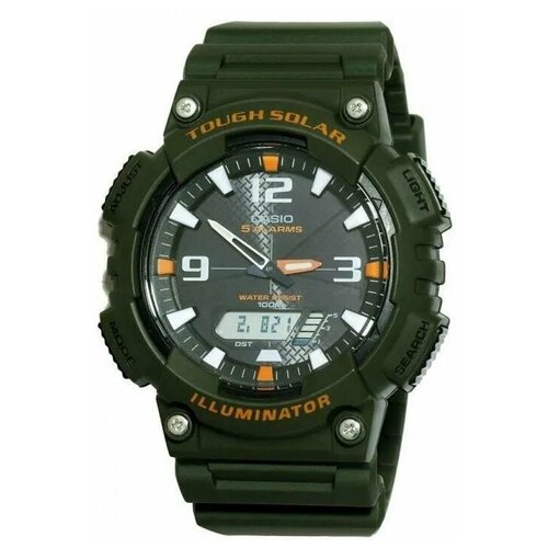 Наручные часы CASIO Часы наручные Casio AQ-S810W-3A, зеленый, черный (черный/зеленый/оранжевый/белый) - изображение №1
