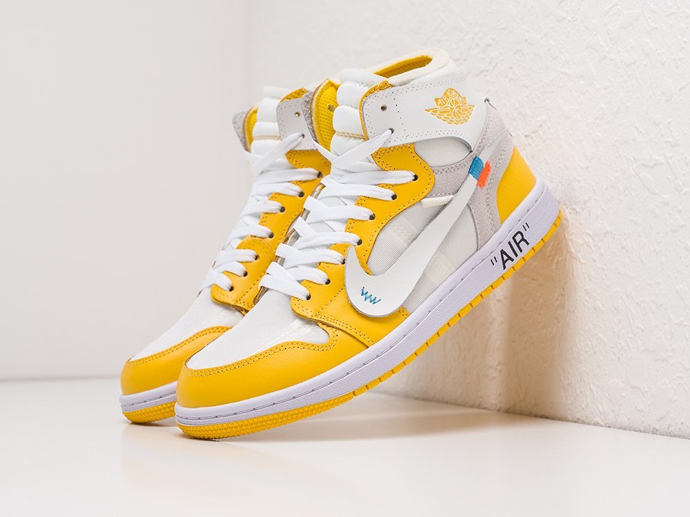 Кроссовки Nike Air Jordan 1 x Off-White (желтый) - изображение №1