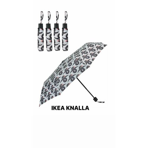 Зонт ИКЕА, механика, 3 сложения, купол 95 см., белый, серый (серый/белый)