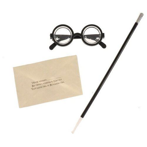 Карнавальный набор «Волшебник Гарри» очки, палочка, письмо (черный/бежевый)
