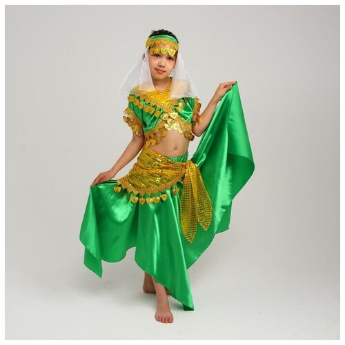 Карнавальный костюм Восточный "Азиза в юбке"зелено-желтый, блузка, юбка, косынка, повязка, р-р34 (зеленый/желтый/мультицвет)