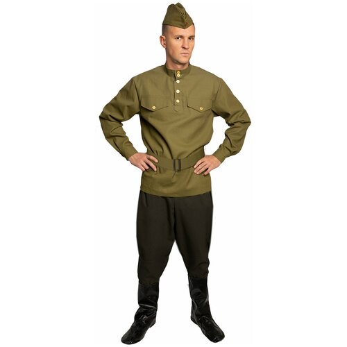 Комплект мужской военной формы Гимнастерка с пилоткой и поясом на рост 182 (хаки) - изображение №1