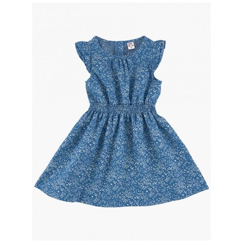 Платье Mini Maxi, деним, хлопок, флористический принт, синий
