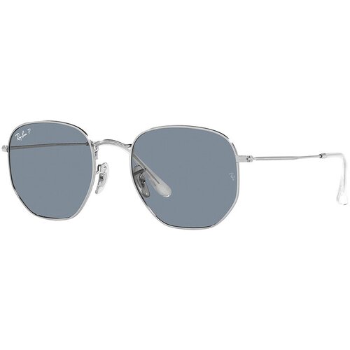 Солнцезащитные очки Ray-Ban, квадратные, оправа: металл, поляризационные, с защитой от УФ, серебряный (синий/серебристый/серебряный)