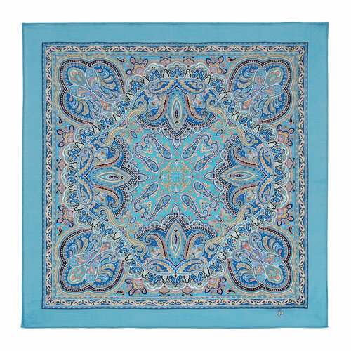 Платок Павловопосадская платочная мануфактура, 89х89 см, синий, голубой (синий/голубой)