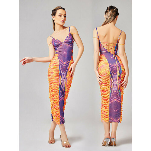 Платье ALZA, 42, 44, оранжевый, фиолетовый (оранжевый/фиолетовый) - изображение №1