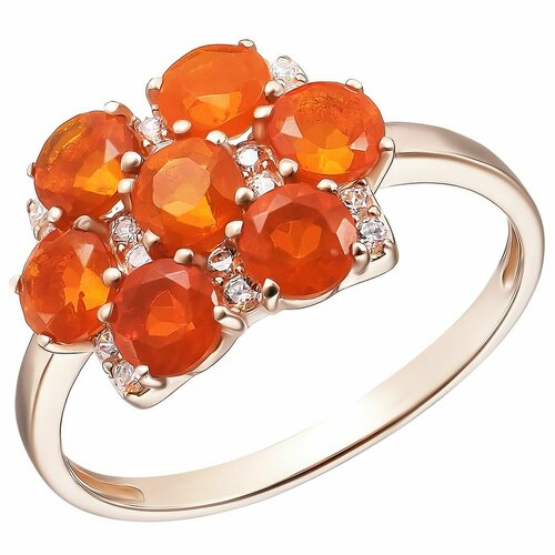 Перстень, серебро, 925 проба, опал, фианит, оранжевый, бесцветный (оранжевый/золотистый/бесцветный/прозрачный)
