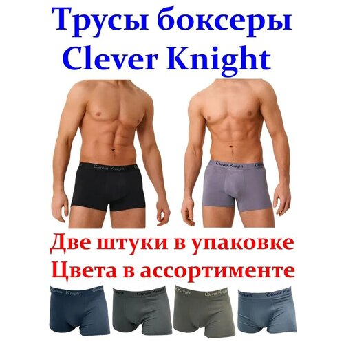 Трусы Clever Knight, 2 шт, серый, синий, черный (серый/черный/синий/мультицвет/ассорти)