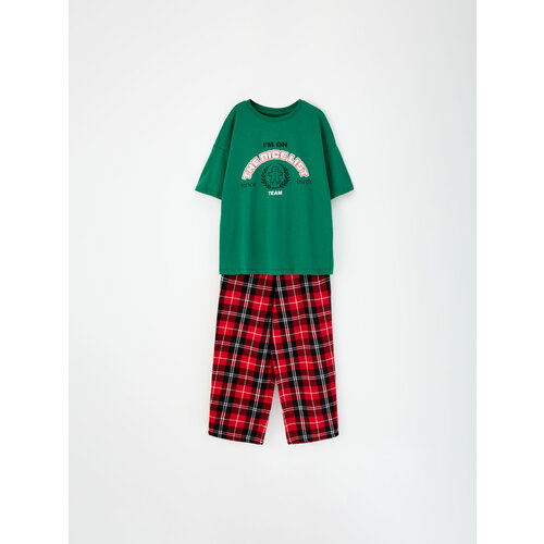 Пижама Sela, зеленый, красный (красный/зеленый/зеленый-красный)