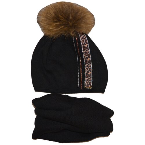 Комплект Pompona, демисезон/зима, шерсть, с помпоном, подкладка, 2 предмета, черный - изображение №1