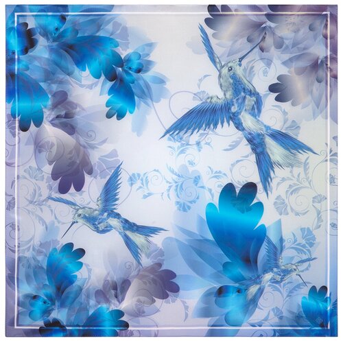 Платок Павловопосадская платочная мануфактура, 65х65 см, голубой, серый (серый/голубой/серебристый)