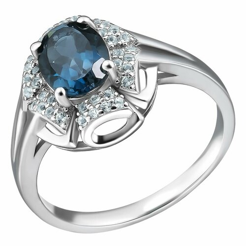 Перстень, серебро, 925 проба, Лондон топаз, топаз, серебряный, бесцветный (синий/серебристый/бесцветный)