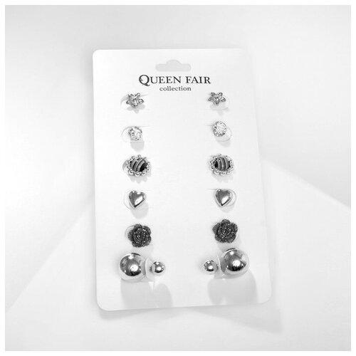 Серьги пусеты Queen Fair, пластик, стекло, мультиколор, серебряный (синий/серебристый/мультицвет) - изображение №1