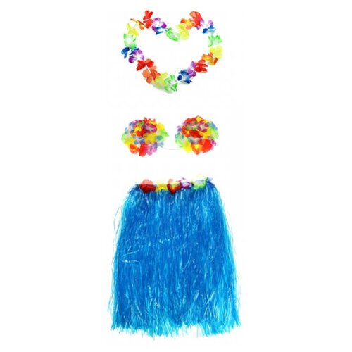 Набор гавайское ожерелье 96 см, лиф "Лилия лифчик" из цветов, юбка голубая 60 см (голубой) - изображение №1