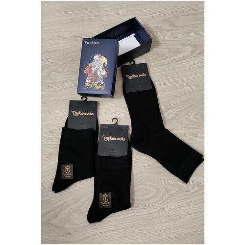 Мужские носки Turkan, 3 пары, 3 уп., классические, подарочная упаковка, на 23 февраля, черный