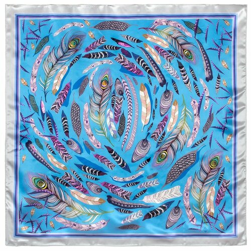 Платок Павловопосадская платочная мануфактура, 89х89 см, фиолетовый, серый (серый/голубой/фиолетовый)