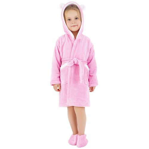 Халат S-Family для девочек, капюшон, карманы, пояс в комплекте, розовый - изображение №1