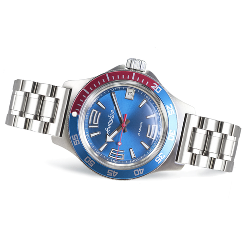 Наручные часы Восток Амфибия Часы наручные мужские механические Восток Амфибия 740376, голубой - изображение №1
