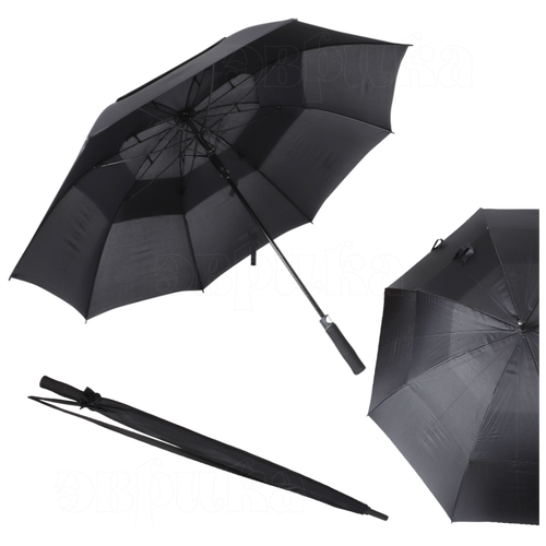 Зонт-трость ЭВРИКА подарки и удивительные вещи, полуавтомат, купол 150 см., система «антиветер», черный