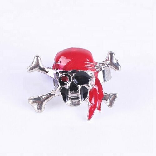 Кольцо пиратское "Вольный пират" череп в красной бандане, 1 шт (серебристый)