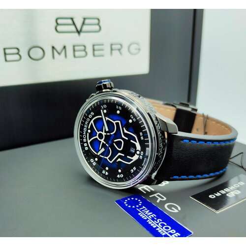 Наручные часы Bomberg Часы наручные мужские Bomberg BB-01 Automatic Blue Skull CT43APBA.23-2.11. Часы для мужчин производства Швейцарии, синий, черный (черный/синий) - изображение №1