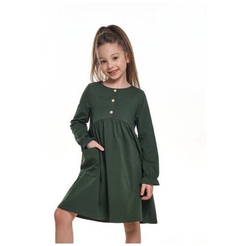 Платье Mini Maxi, хлопок, трикотаж, однотонное, хаки, зеленый (зеленый/хаки)