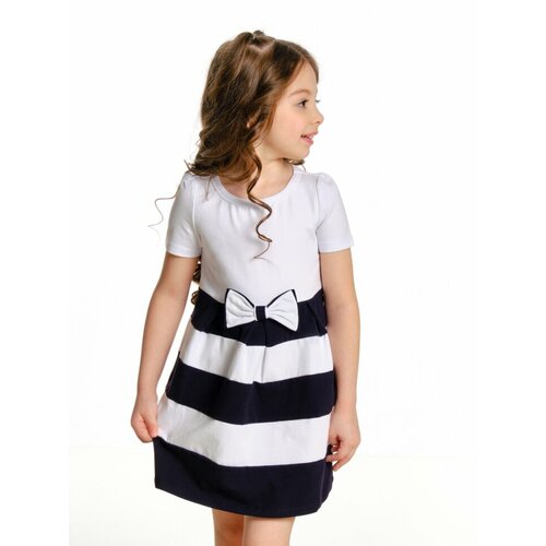 Платье Mini Maxi, хлопок, трикотаж, однотонное, синий, белый (синий/белый)