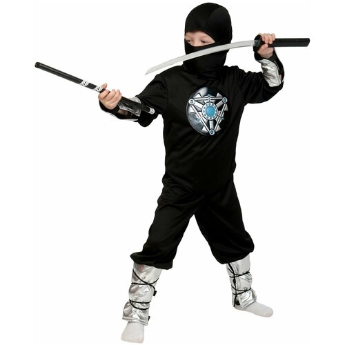Карнавальный костюм "Ниндзя черный лайт с мечом" для мальчика ростом 116-122 см: поможет создать незабываемый образ ниндзя