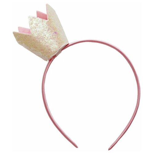 Карнавальный ободок новогодний акссесуар на голову корона 12*20см (розовый/белый)