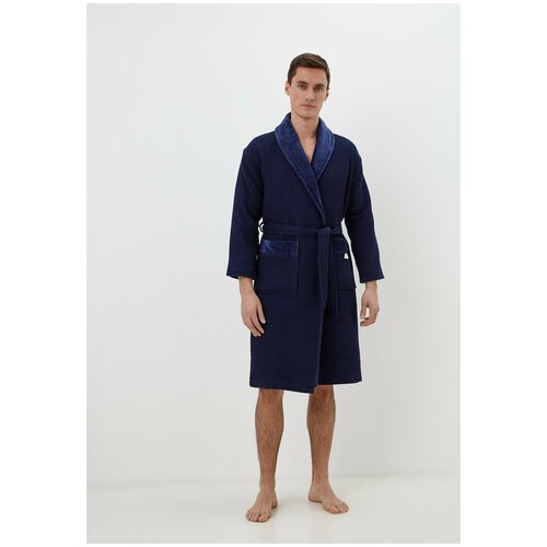 Халат Sofi De MarkO, длинный рукав, банный халат, пояс/ремень, бежевый (синий/бежевый/белый)