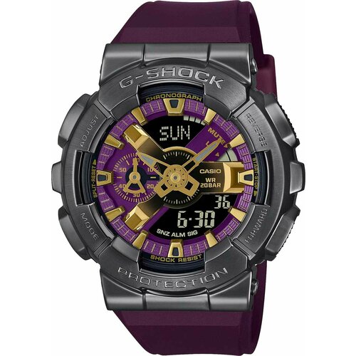 Наручные часы CASIO G-Shock Японские наручные часы Casio G-SHOCK GM-110CL-6A с хронографом, черный, бордовый (серый/черный/бордовый/фиолетовый) - изображение №1