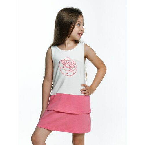 Платье Mini Maxi, хлопок, трикотаж, однотонное, белый, розовый (розовый/белый)