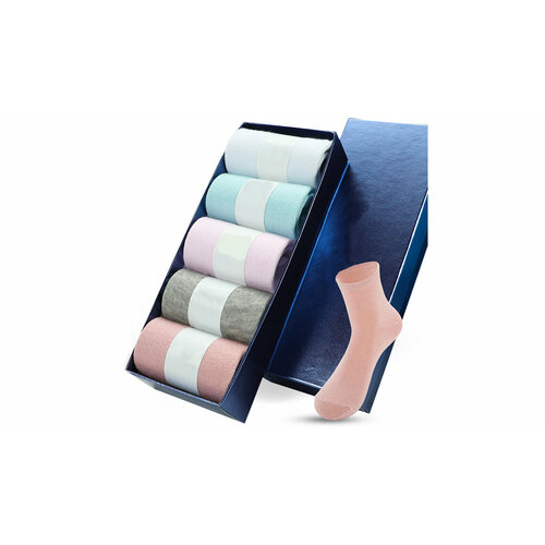 Носки , 5 пар, голубой, розовый, серый (серый/розовый/голубой) - изображение №1