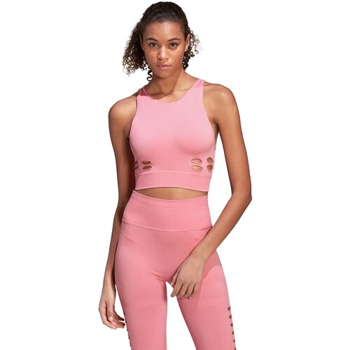 Топ adidas by Stella McCartney Truepurpose Yoga Knit Crop, силуэт прилегающий, розовый