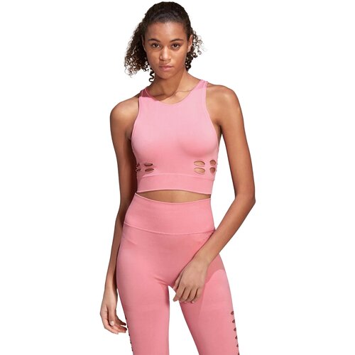 Топ adidas by Stella McCartney Truepurpose Yoga Knit Crop, силуэт прилегающий, розовый - изображение №1