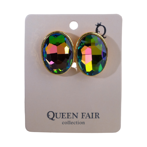 Серьги клипсы Queen Fair, стекло, золотой, зеленый (синий/разноцветный/зеленый/золотистый/мультицвет)
