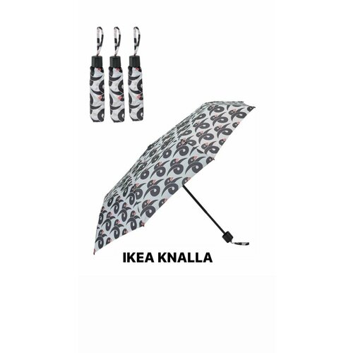 Зонт ИКЕА, механика, 3 сложения, серый, белый (серый/белый)