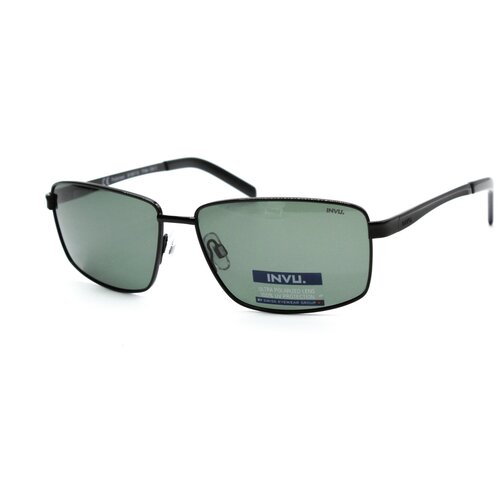 Солнцезащитные очки Invu, прямоугольные, оправа: металл, поляризационные, с защитой от УФ, для мужчин, зеленый (черный/зеленый)