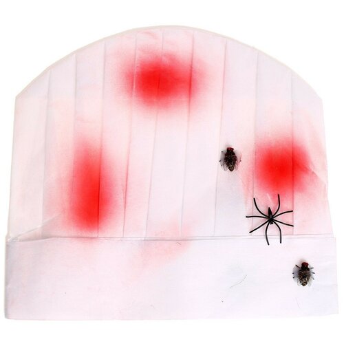 Карнавальная шляпа "Повар" с кровью и пауками (белый/красный)