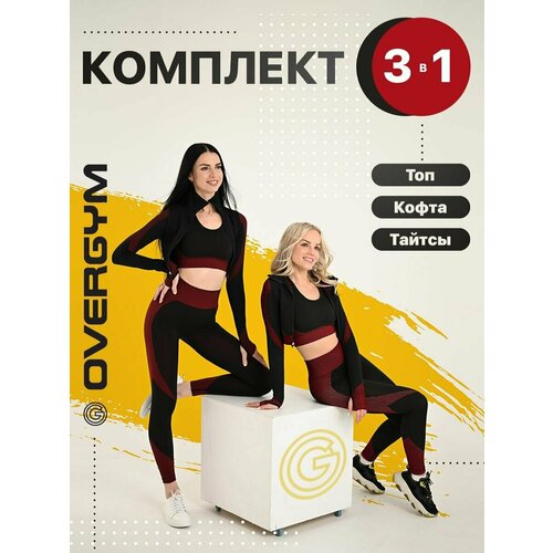 Костюм OVERGYM, черный, бордовый (черный/бордовый) - изображение №1