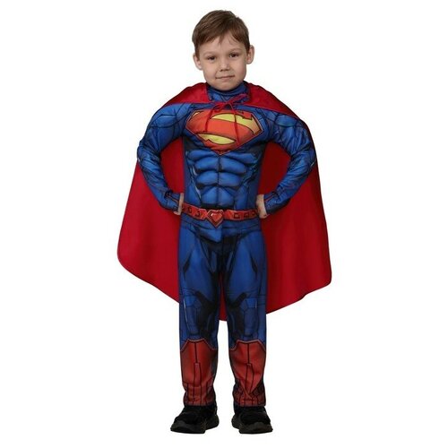 Карнавальный костюм "Супермэн" с мускулами Warner Brothers р.134-68 (синий/красный/мультицвет) - изображение №1
