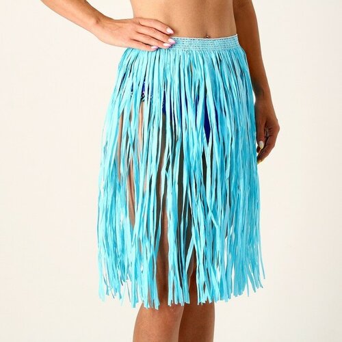 Гавайская юбка, 60 см, цвет голубой (золотистый) - изображение №1