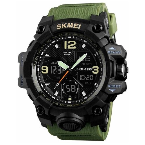 Наручные часы SKMEI Спортивные часы SKMEI Часы наручные мужские водонепроницаемые и ударопрочные. SKMEI-1155В, хаки-черный, хаки, черный (черный/зеленый/хаки)