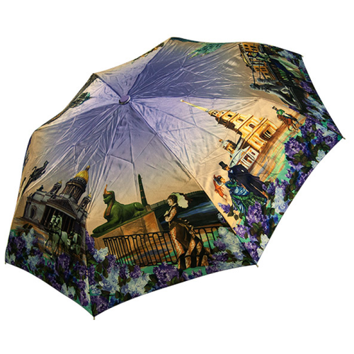 Зонт Петербургские зонтики, автомат, 3 сложения, купол 112 см., 8 спиц, система «антиветер», серый, мультиколор (серый/мультицвет)