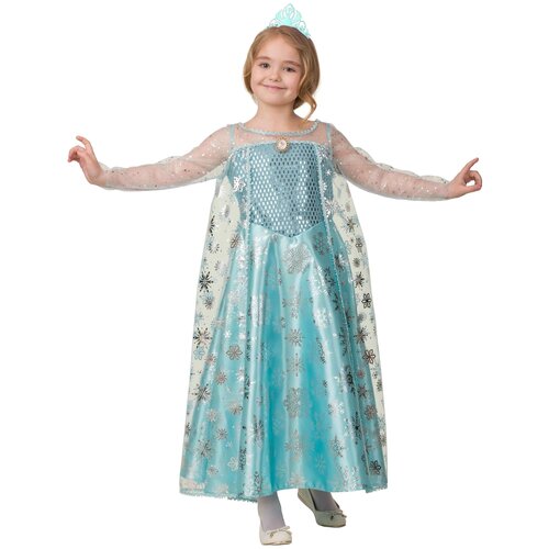 Карнавальный костюм «Эльза», сатин, платье, корона, р. 28, рост 110 см (синий/голубой/белый/мультицвет)