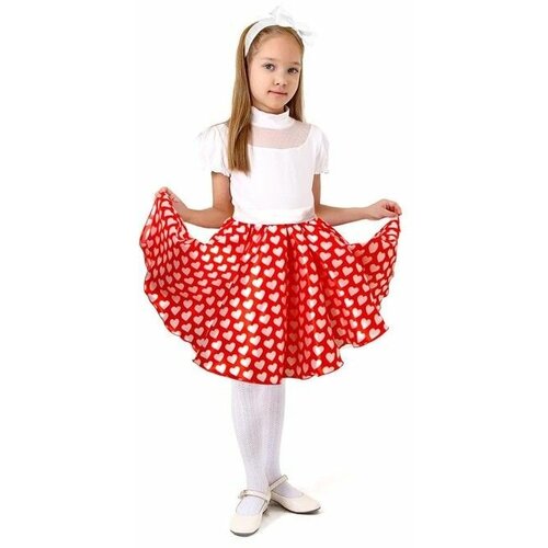 Карнавальный набор "Стиляги 3", юбка красная с белыми сердцами, пояс, повязка, рост 134-140 см / 9744962 (красный)